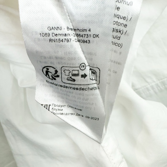 Ganni Cotton Poplin Tie String Peplum Blouse in White Size 44 - Picture 6 of 7